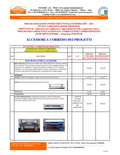 ACCESSORI A CORREDO DEI PROGETTI - SAMAR srl Catalogo ...