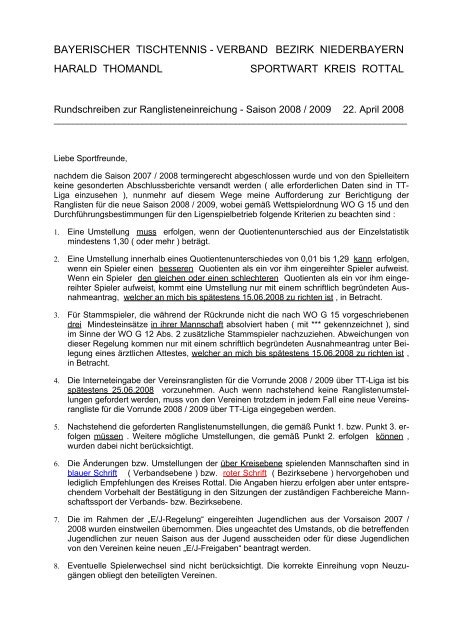 BAYERISCHER TISCHTENNIS - VERBAND - Vilstal.Net