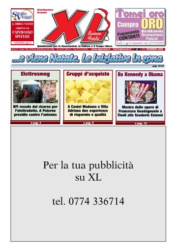 Per la tua pubblicità su XL tel. 0774 336714 - XL Giornale