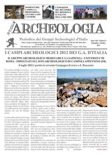 I cAMpI ArcheoloGIcI 2012 deI G.A. d'ITAlIA - Gruppi Archeologici d ...