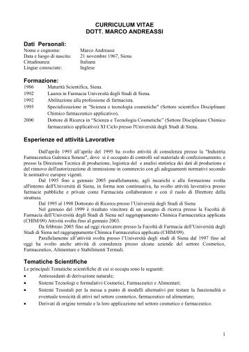 Curriculum vitae Marco Andreassi - Provincia di Siena