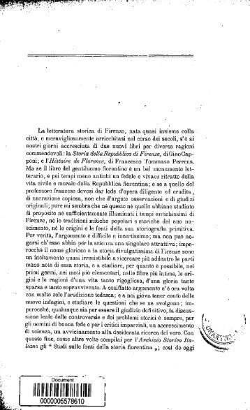 Di un libro del Dott.Ottone Hartwig sulla storia antichissima di Firenze