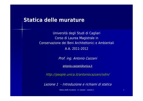 Statica delle murature - I blog di Unica - Università degli studi di ...