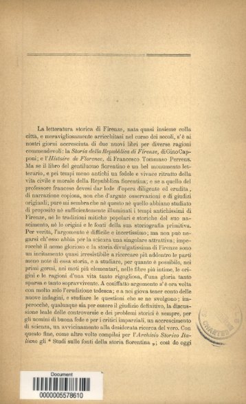 Di un libro del Dott.Ottone Hartwig sulla storia antichissima di Firenze