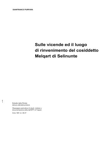 1 Sulle vicende ed il luogo di rinvenimento del cosiddetto Melqart di ...