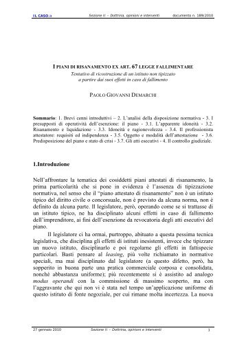 1.Introduzione Nell'affrontare la tematica dei cosiddetti ... - IL CASO.it