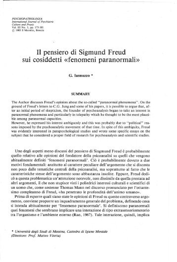 Il pensiero di Sigmund Preud sui cosiddetti «fenomeni paranormali»