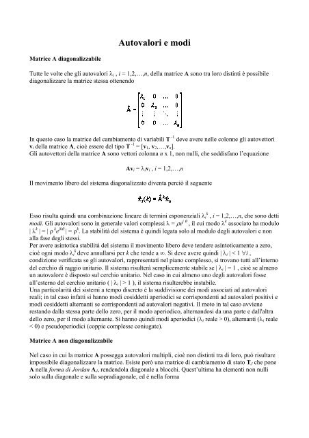 Autovalori e modi - Automatica