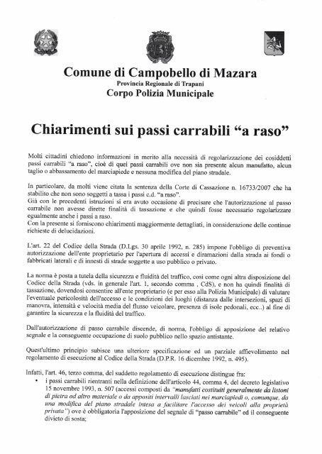 chiarimenti sui passi carrabili "a raso" - Comune di Campobello di ...