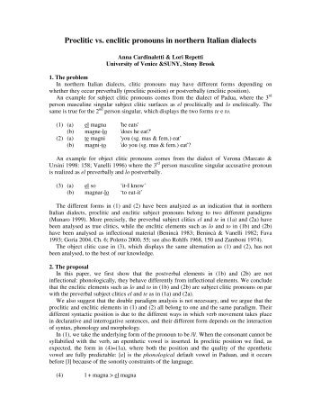 Proclitic vs. enclitic pronouns in northern Italian dialects