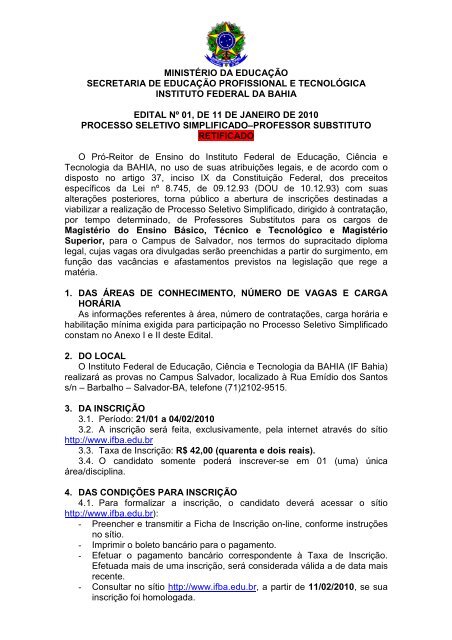 EDITAL DE CONVOCAÇÃO Nº 015/2023 – PROFESSOR SUBSTITUTO – Pró