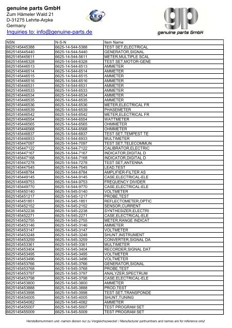 genuine parts GmbH Inquiries to: info@genuine-parts.de