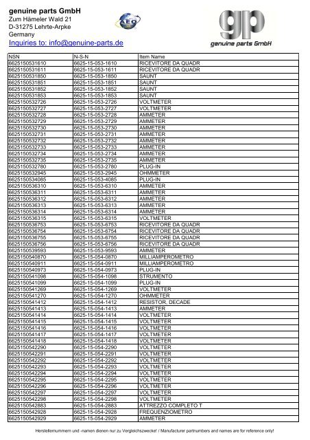 genuine parts GmbH Inquiries to: info@genuine-parts.de