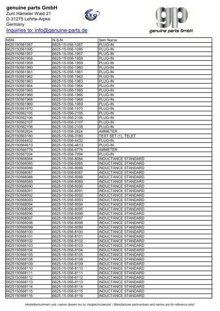 genuine parts GmbH Inquiries to: info@genuine-parts.de