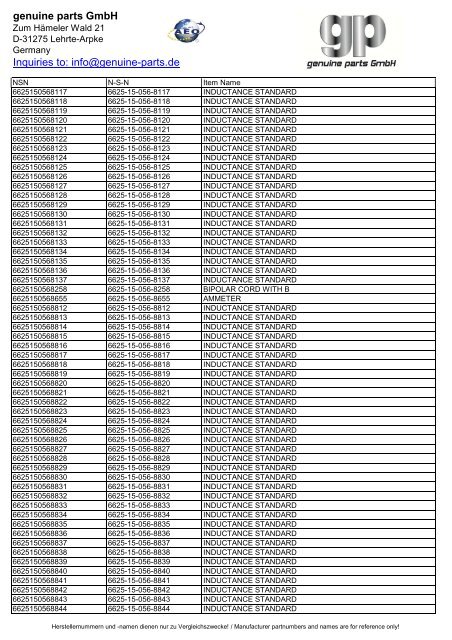 genuine parts GmbH Inquiries to: info@genuine-parts.de