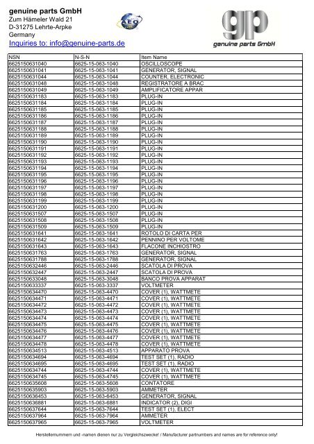 genuine parts GmbH Inquiries to: info@genuine-parts.de