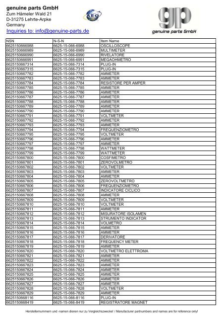 genuine parts GmbH Inquiries to: info@genuine-parts.de