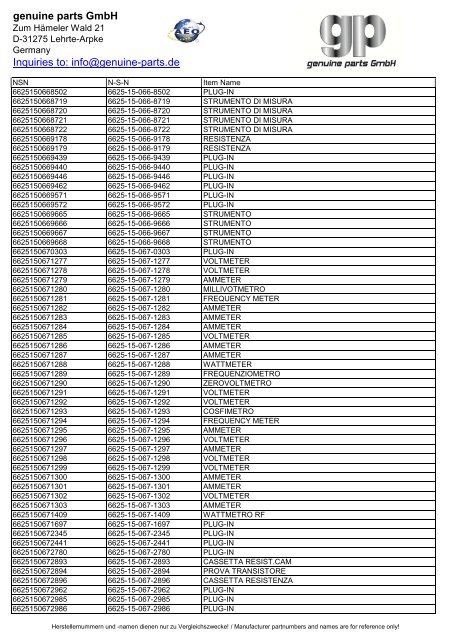genuine parts GmbH Inquiries to: info@genuine-parts.de