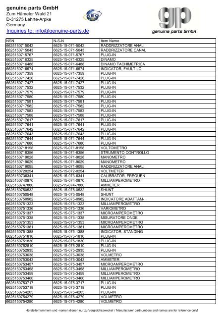 genuine parts GmbH Inquiries to: info@genuine-parts.de