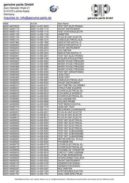 genuine parts GmbH Inquiries to: info@genuine-parts.de