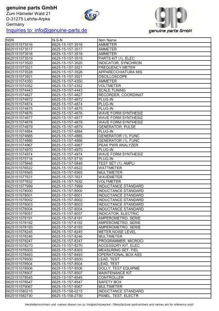 genuine parts GmbH Inquiries to: info@genuine-parts.de