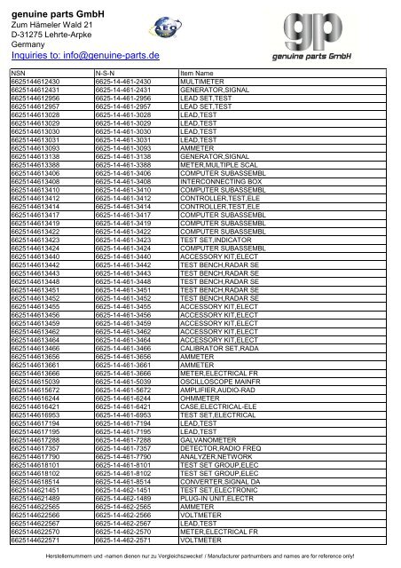 genuine parts GmbH Inquiries to: info@genuine-parts.de