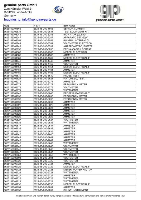 genuine parts GmbH Inquiries to: info@genuine-parts.de