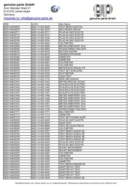 genuine parts GmbH Inquiries to: info@genuine-parts.de