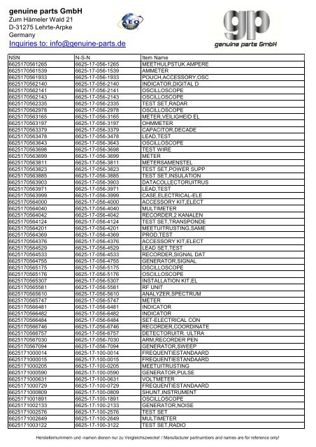genuine parts GmbH Inquiries to: info@genuine-parts.de