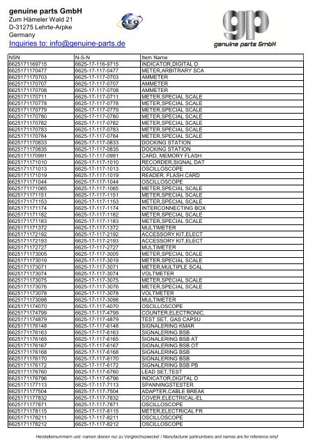 genuine parts GmbH Inquiries to: info@genuine-parts.de