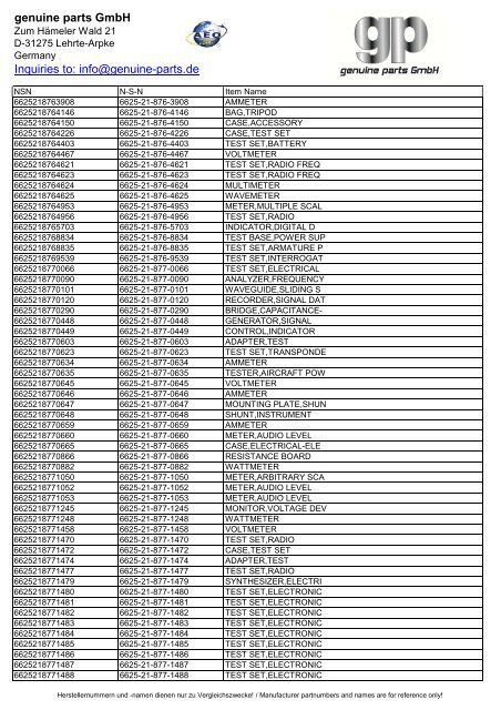 genuine parts GmbH Inquiries to: info@genuine-parts.de