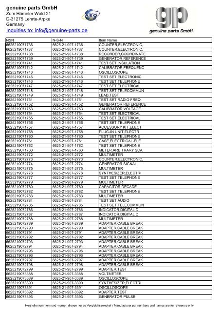 genuine parts GmbH Inquiries to: info@genuine-parts.de