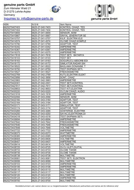 genuine parts GmbH Inquiries to: info@genuine-parts.de