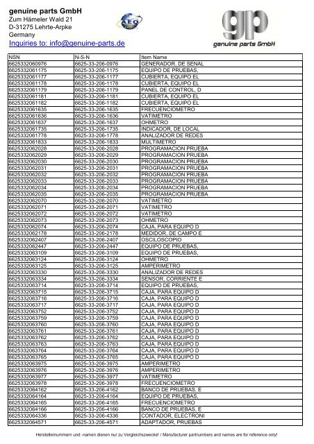 genuine parts GmbH Inquiries to: info@genuine-parts.de