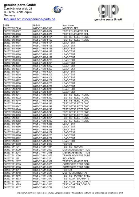 genuine parts GmbH Inquiries to: info@genuine-parts.de