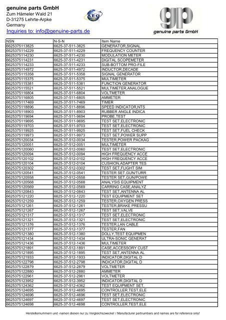 genuine parts GmbH Inquiries to: info@genuine-parts.de