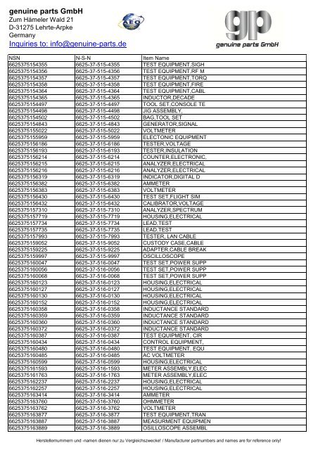 genuine parts GmbH Inquiries to: info@genuine-parts.de