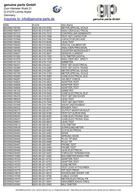 genuine parts GmbH Inquiries to: info@genuine-parts.de