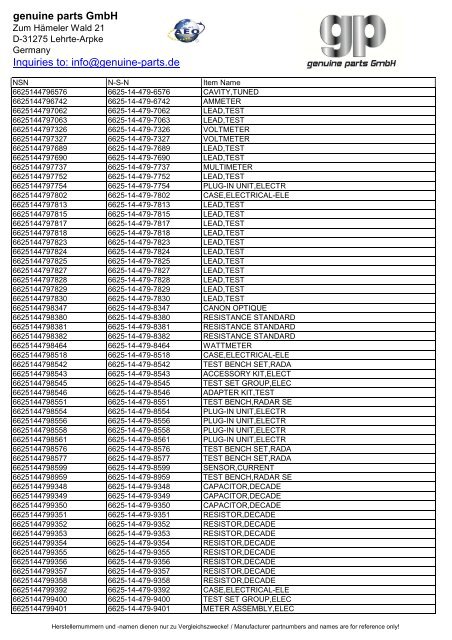 genuine parts GmbH Inquiries to: info@genuine-parts.de