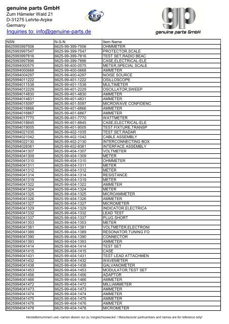 genuine parts GmbH Inquiries to: info@genuine-parts.de