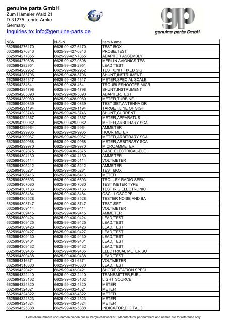 genuine parts GmbH Inquiries to: info@genuine-parts.de