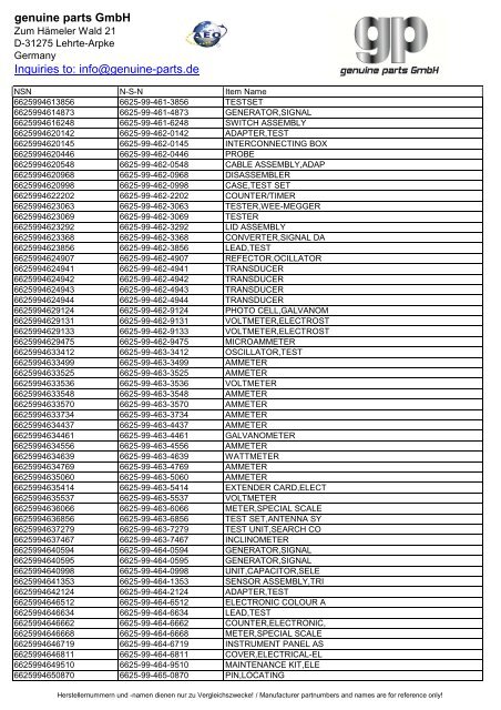 genuine parts GmbH Inquiries to: info@genuine-parts.de