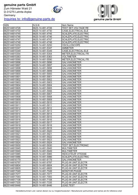 genuine parts GmbH Inquiries to: info@genuine-parts.de