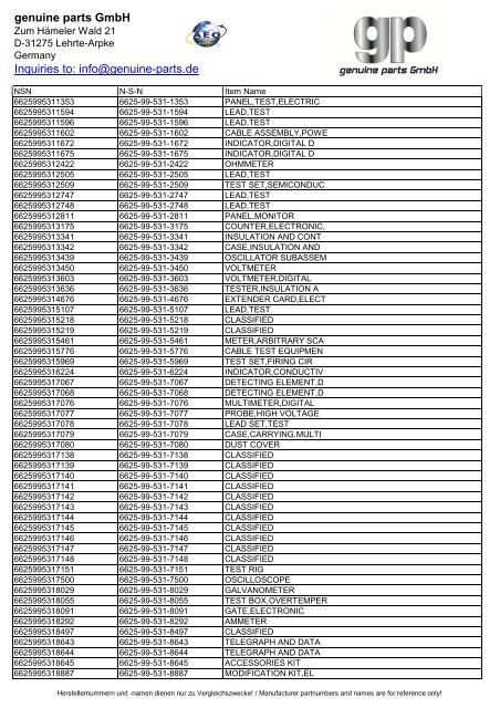 genuine parts GmbH Inquiries to: info@genuine-parts.de