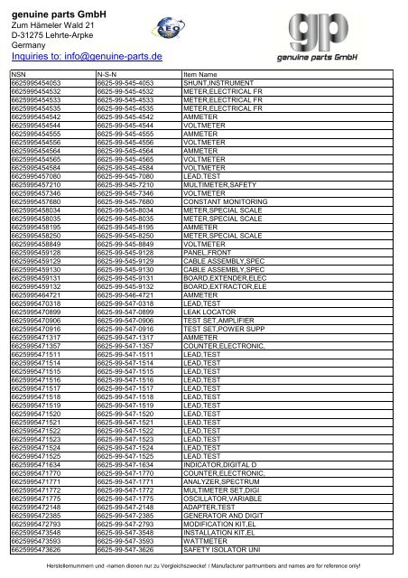 genuine parts GmbH Inquiries to: info@genuine-parts.de