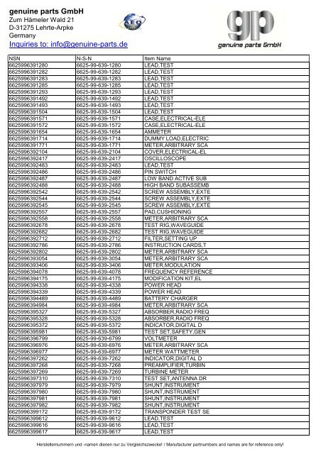 genuine parts GmbH Inquiries to: info@genuine-parts.de