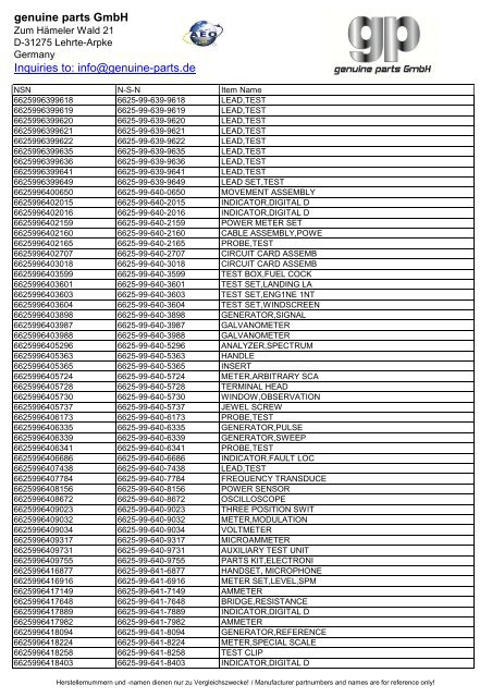 genuine parts GmbH Inquiries to: info@genuine-parts.de