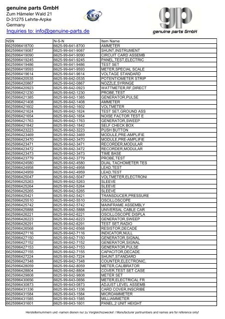 genuine parts GmbH Inquiries to: info@genuine-parts.de