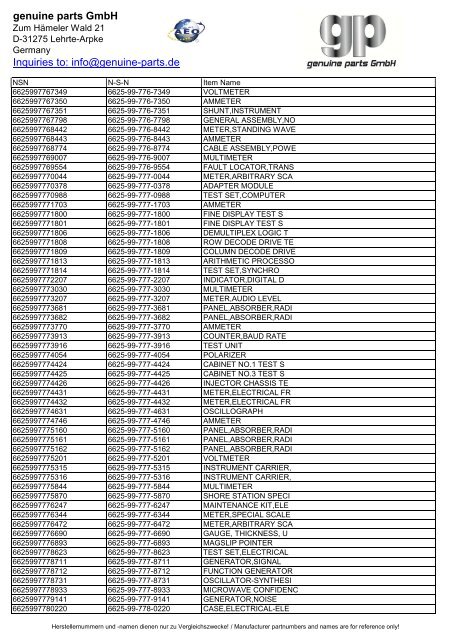 genuine parts GmbH Inquiries to: info@genuine-parts.de