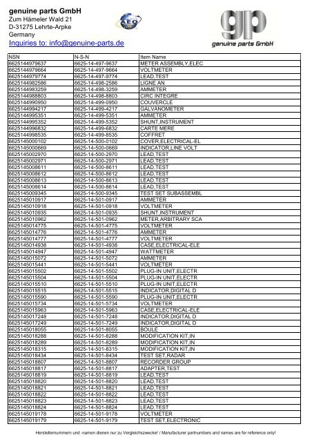 genuine parts GmbH Inquiries to: info@genuine-parts.de